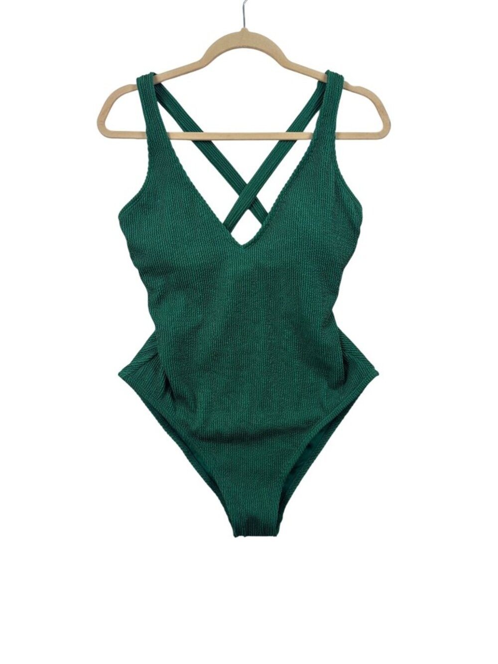✨3/$30 BCA By Rebecca Virtue Womens Green Ribbed One-Piece XL Swimsuit